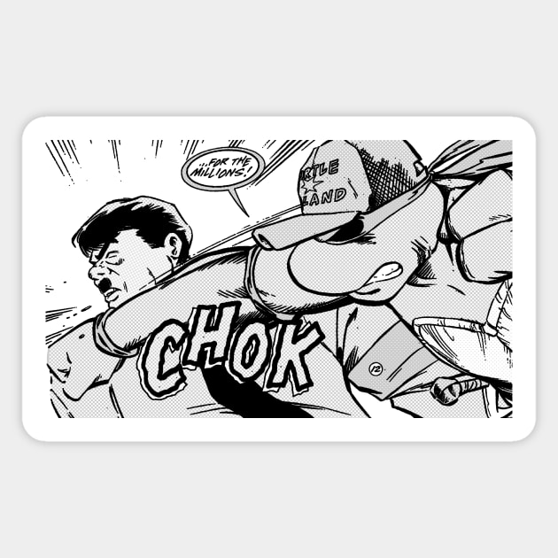 Raph punching Hitler (B&W) Sticker by swgpodcast